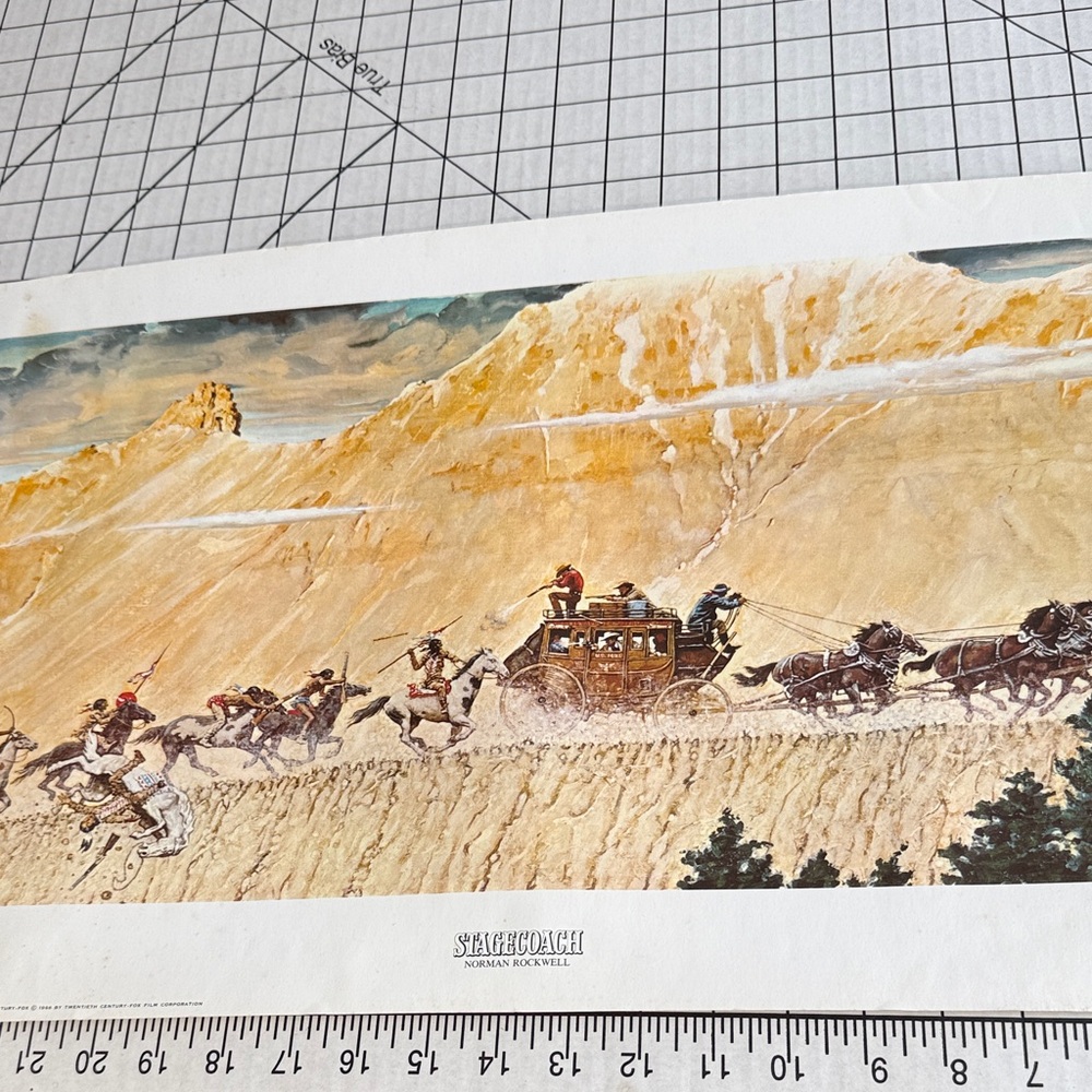 Vintage Norman Rockwell Stagecoach Print 1966 Winchester Western Cowboy Horses